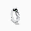 The 925 Sterling Silver Tsavorite and Diamond Panther Ring features a sculpted panther head with tsavorite eyes, black enamel spots, and diamond mouth details, shown on a plain white background.