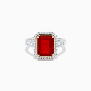 14K Yellow and White Gold Fire Opal and Diamond Halo Ring