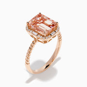 14K Rose Gold Morganite and Diamond Emerald-Cut Halo Ring