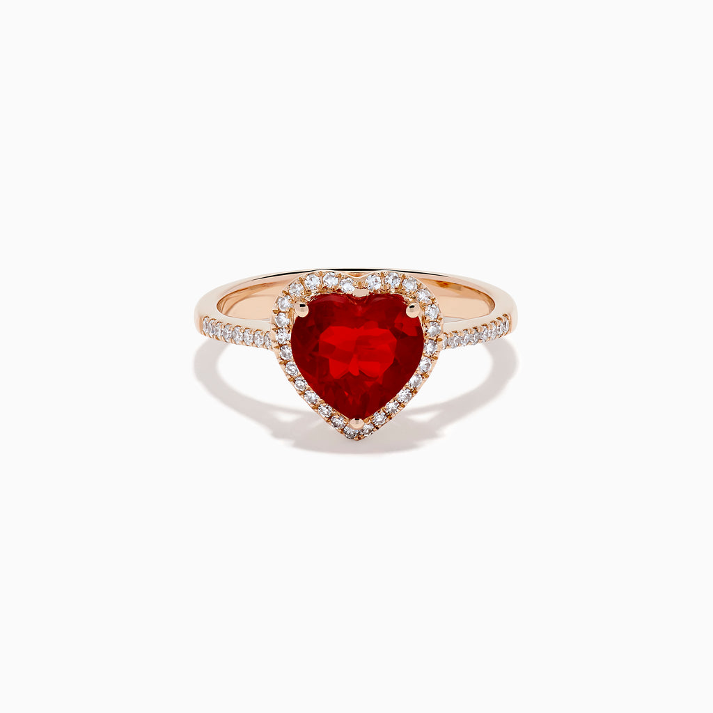 14K Rose Gold Fire Opal and Diamond Heart Halo Ring