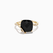 14K Yellow Gold Onyx and Diamond Ring