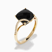 14K Yellow Gold Onyx and Diamond Ring