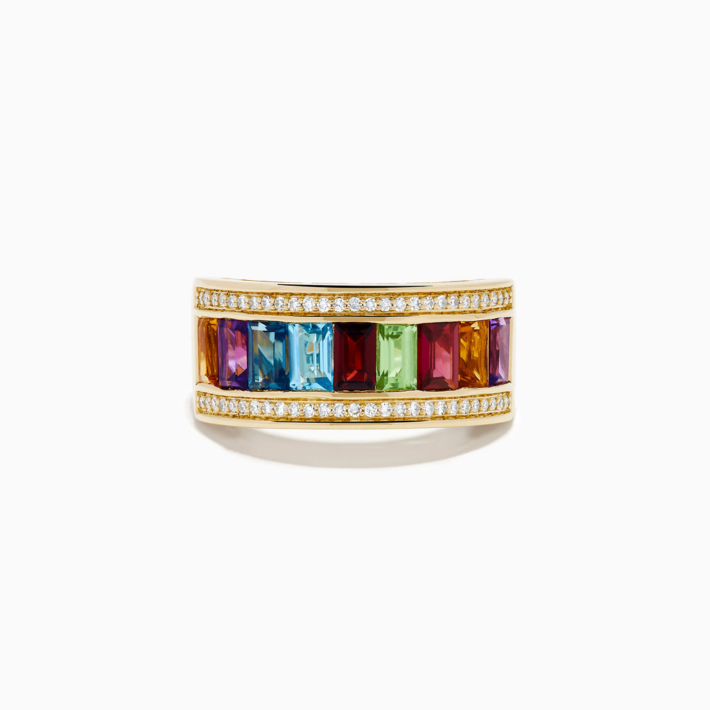 14K Yellow Gold Multi Gemstone and Diamond Channel-Set Ring