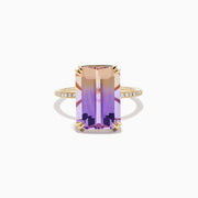 14K Yellow Gold Ametrine and Diamond Emerald-Cut Solitaire Ring