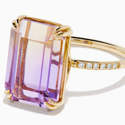 14K Yellow Gold Ametrine and Diamond Emerald-Cut Solitaire Ring