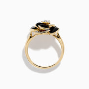 The Eclipse 14K Yellow Gold Onyx and Diamond Flower Ring showcases black onyx enamel petals and white diamonds at the center and on select petals, displayed on a plain white background.