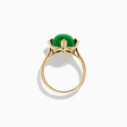 14K Yellow Gold Jade and Diamond Cabochon Compass-Set Ring