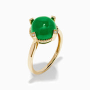 14K Yellow Gold Jade and Diamond Cabochon Compass-Set Ring