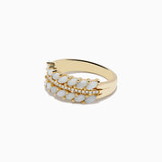 The Aurora 14K Yellow Gold Opal and Diamond Ring showcases elegant yellow gold with sparkling diamonds and opal accents for a timeless, radiant look.