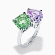 Sterling Silver Green and Pink Amethyst Two-Stone Ring
