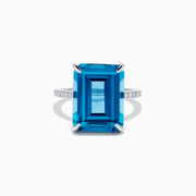 Sterling Silver Blue Topaz and Diamond Emerald-Cut Solitaire Ring