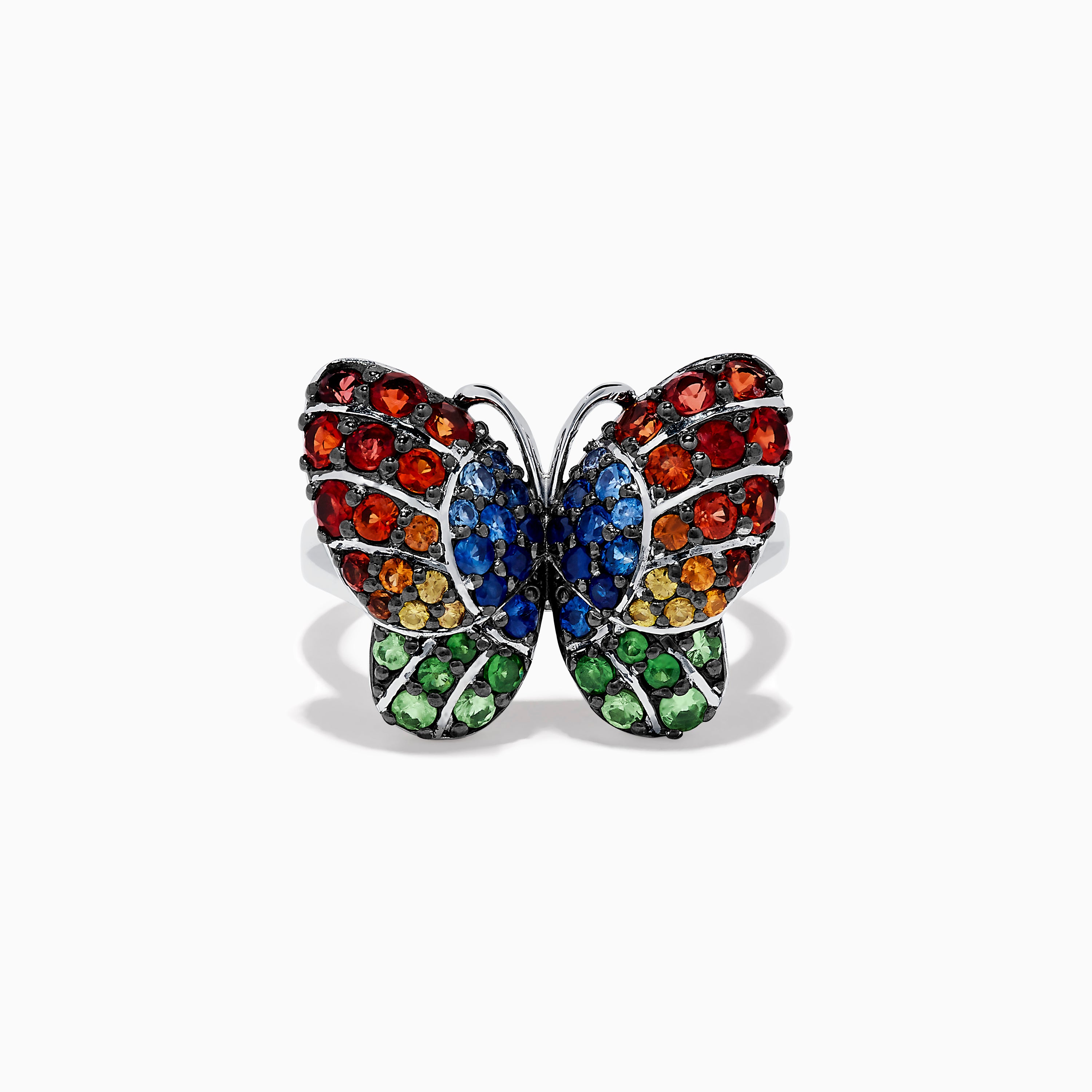 Nature Sterling Silver Multi Sapphires Butterfly Ring