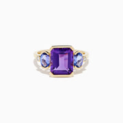 14K Yellow Gold Amethyst, Tanzanite and Diamond Three-Stone Ring