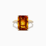 The Sunset 14K Yellow Gold Citrine and Diamond Ring features a striking rectangular citrine centerpiece accented with small round diamonds along the band, beautifully displayed on a white background.