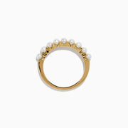 The 14K Yellow Gold Cultured Fresh Water Pearl Band features a row of small, round cultured freshwater pearls set along the top and is shown on a white background.