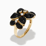 14K Yellow Gold Onyx and Diamond Flower Ring