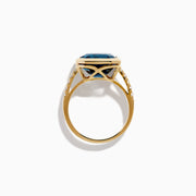 14K Yellow Gold Blue Topaz and Diamond Bezel-Set Asscher Cut Ring