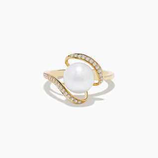 Pearl 14K Yellow Gold Pearl and Diamond Ribbon Ring