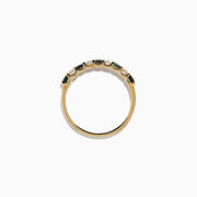 The Effy Hematian 14K Yellow Gold 9-Stone Ring features alternating round white diamonds and green alexandrites set in a row along the band, shown on a white background.