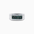 The Effy Hematian Men's 14K White Gold Alexandrite and Diamond Channel-Set Ring features a rectangular front with a row of alexandrites bordered by sparkling diamonds above and below.