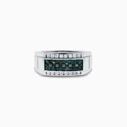 The Effy Hematian Men's 14K White Gold Alexandrite and Diamond Channel-Set Ring features a rectangular front with a row of alexandrites bordered by sparkling diamonds above and below.
