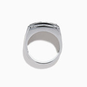 The Effy Hematian Men's 14K White Gold Ring features a wide band with three horizontal rows: the top and bottom rows have sparkling diamonds, while the center row is accented with striking alexandrites.