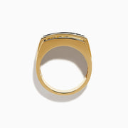 The Effy Hematian Men's 14K Yellow Gold Alexandrite and Diamond Ring features two rows of clear diamonds and a central row of dark green alexandrites, displayed on a white background—an elegant, timeless statement piece.