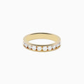 The 14K Yellow Gold 10-Stone Channel Set Diamond Band (0.75 TCW) features a row of round white diamonds in a channel setting, showcased against a plain white background.