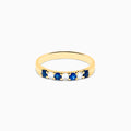 The 14K Yellow Gold 7-Stone Blue Sapphire & Diamond Band (0.50 TCW) features alternating sapphires and diamonds set in a row along the band, making it a striking accessory for any occasion. Displayed on a white background.