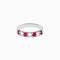 The 14K White Gold 7-Stone Ruby & Diamond Band, 0.65 TCW, features alternating round rubies and sparkling diamonds, showcased on a white background.