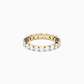 The 14K Yellow Gold Prong Set Diamond Eternity Band, 3.00 TCW, features round white diamonds encircling the entire ring and is shown against a plain white background.