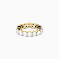 The 14K Yellow Gold Prong Set Diamond Eternity Band, 5.00 TCW, features a continuous row of round prong-set diamonds encircling the band, shown against a white background.