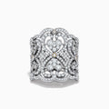 The Pave Classica 14k White Gold Diamond Ring by Effy features an intricate filigree design with sparkling diamonds and heart-shaped accents, displayed against a plain white background.