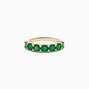 The 14K Yellow Gold Emerald and Diamond Band showcases oval green emeralds accented by small round white diamonds, beautifully displayed on a white background.