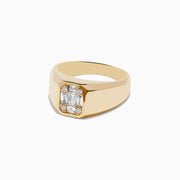 The Mens 14K Yellow Gold Diamond Ring features baguette and round diamonds in a rectangular setting on a wide, polished band—an outstanding Effy design.