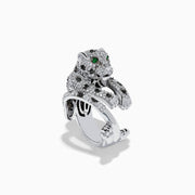 The Signature 14K White Gold Diamond and Emerald Panther Ring features a crouching panther encrusted with sparkling diamonds and vivid emerald eyes, set in gleaming white gold.