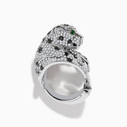 The Signature 14K White Gold Diamond and Emerald Panther Ring features a crouching panther encrusted with sparkling diamonds and vivid emerald eyes, set in gleaming white gold.