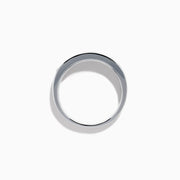 Men's 14K White Gold Channel Set Diamond Band featuring a row of round, clear diamonds elegantly set across the front, showcased on a plain white background.