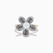 The Nature 14K Two-Tone Gold Diamond Floral Ring 1.06 TCW features a dazzling flower design with diamond accents and a central diamond, shown on a white background.