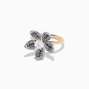 The Nature 14K Two-Tone Gold Diamond Floral Ring 1.06 TCW features a dazzling flower design with diamond accents and a central diamond, shown on a white background.