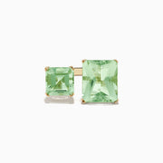 The 14k Yellow Gold Green Amethyst Toi Et Moi Ring features two rectangular green amethysts set side by side in open prong settings for a modern look.