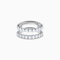 Two Lab Grown Round Diamond Jacket Band Rings in 14K white gold, featuring rows of sparkling lab-grown diamonds along the bands, are stacked together on a plain white background.