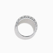 The Lab Grown Round Diamond Wide Band in 14K White Gold features three rows of round-cut diamonds, with a slightly larger center row, displayed on a plain white background.
