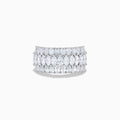 The Lab Grown Pear and Marquise Diamond Wide Band Ring in 14K White Gold features three rows of marquise-cut diamonds, beautifully set on a wide band and displayed against a plain white background.