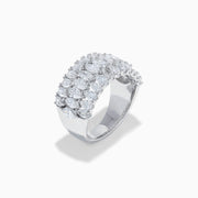 The Lab Grown Pear and Marquise Diamond Wide Band Ring in 14K White Gold features three rows of marquise-cut diamonds, beautifully set on a wide band and displayed against a plain white background.