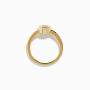 The Lab Grown Round Diamond Bezel Ring in 14K Yellow Gold features a simple band with a single bezel-set round white diamond at the center, shown on a white background.