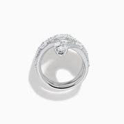 The Lab Grown Multi Shape Diamond Snake Wrap Around Ring in 14K White Gold features a coiled serpent design adorned with sparkling lab-grown diamonds, beautifully set against a plain white background.