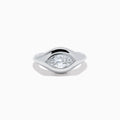 The Lab Grown Diamond Marquise Bezel Pinky Ring in 14K White Gold showcases a large marquise-shaped lab grown diamond set on a smooth, curved band, photographed against a white background.
