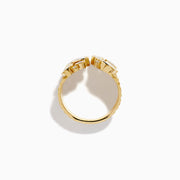 The Lab Grown Multi Shape Diamond Open Shank Textured Ring in 14K Yellow Gold features an open front with oval and marquise lab-grown diamonds arranged in a scattered, leaf-inspired pattern.