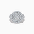 The Bouquet 14K White Gold Diamond Ring features three concentric circles of round diamonds and extra diamonds on the band, creating a bold, sparkling look shown against a plain white background.